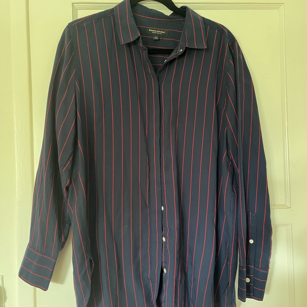 Navy and Red Striped Men's Shirt